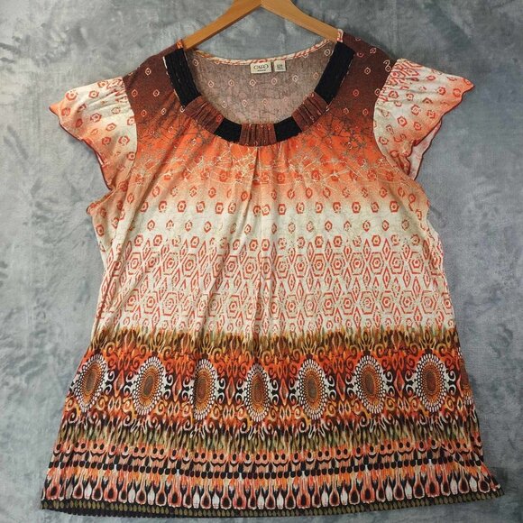Cato Women's 22/24 Plus Size Vintage Artsy‎ Vibrant Short Flutter Sleeved Blouse - Picture 1 of 10